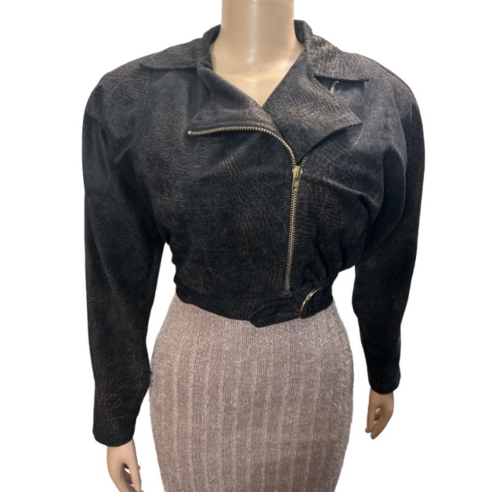 Vintage Cropped Moto Jacket Brown Valor Belt zipper Closure lightweight size 9